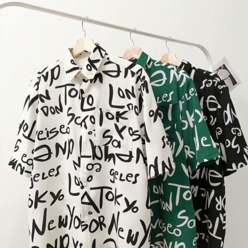 Summer Mens Shirts Korean Fashion Streetwear Short Sleeve Shirts Men Casual Trend Letter Harajuku Men Clothing Tops Shirts Men