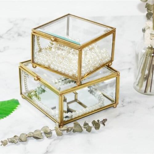 Nordic Glass Gold Storage Box Eternal Flower Glass Flower Box Valentines Day Gift Jewelry Display Props Jewelry Box