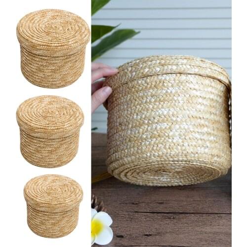 Handmade Straw Storage Basket With Lid Snack Organizer Storage Box Laundry Baskets Rattan Storage Flower Basket