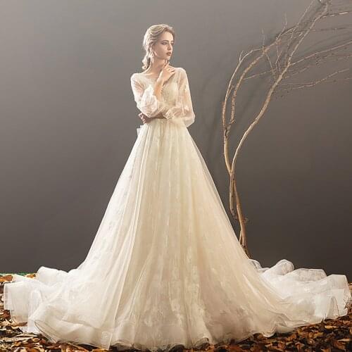 Vestido de Noiva A-line Wedding Dress Scalloped Neck Vintage Abiti da Sposa Appliques Tulle Luxury Bochzeitskleid Bridal Gown