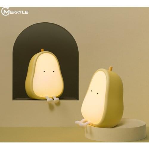 LED Pear Night Light Electrodeless Dimming Bedside Silicone Lights Cartoon Sleeping Lamp USB Charging Baby Feeding Lighting