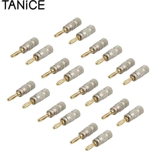 TANiCE 20Pcs 4mm Banana Plugs 24K Gold Plated Speaker Cable Wire Connector 10 Red 10 Black For Home Cinema Garden Speakers
