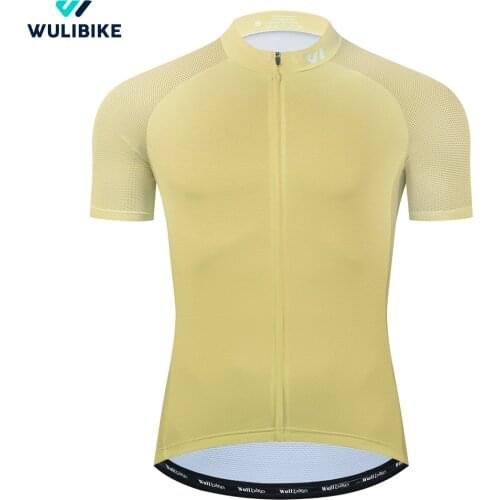 Wulibike Youth Cycling Jersey Mens Short Sleeve Jerseys Summer Pure Color Bicycle Anti-UV Sportwear Breathable Goose Yellow