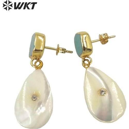 WT-MPE045 Factory directly sales natural stone studs earrings white water drop dangle shell earrings charming women tur quoise