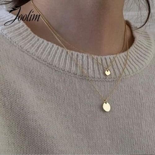 Joolim Jewelry PVD Gold Finish Double Layered Size Round Plate Round Pendant Necklace Stylish Stainless Steel Necklace