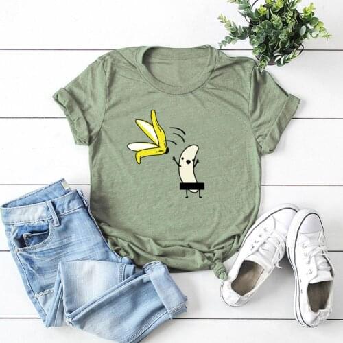 Funny Cartoon Naked Banana Print Women Summer T-Shirt Short Sleeve Round Neck Tee Top