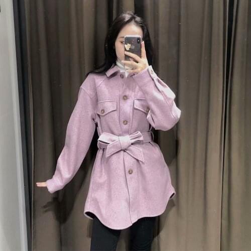 2020 New Fashion Women With Belt Loose Woolen Jacket Coat Vintage Long Sleeve Side Pockets Female Outerwear Chic Overcoat