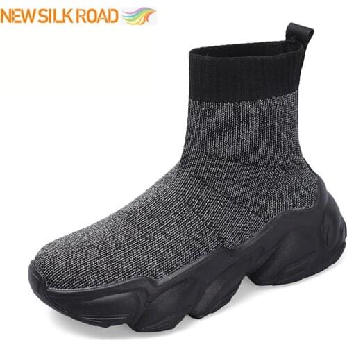 2021Retro Vogue Breathable New Stretch Fabric Elastic Sock Boots Air Mesh Woven Women Sneakers Slip On Booties EVA Soles Ladies