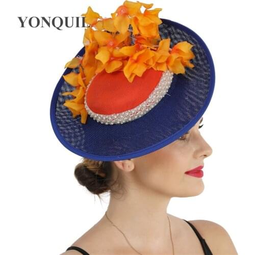 Women Chic Big Dish Cap Fascinator Wedding Hat With Fashion Flower Ladies Party Hats Evening Headwear With Peal And Hair Clips