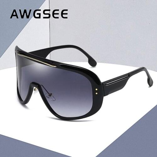 AWGSEE New Big Frame Oversized Sunglasses Women Shield Visor Glasses Windproof Goggles Vintage Gradient Shades Gafas hombre