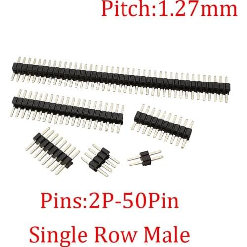 20Pcs 1.27mm 2P-50Pin Single Row Male Breakaway Pin Header PCB Board Connector 1.27mm Pitch Straight Pin Pinheader Plug Adapter