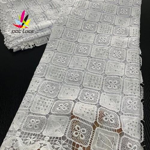 2020 Milk Silk Lace African Pure White Dress Guipure Fabric Burnt Soft Guipure Stones Rhinestone