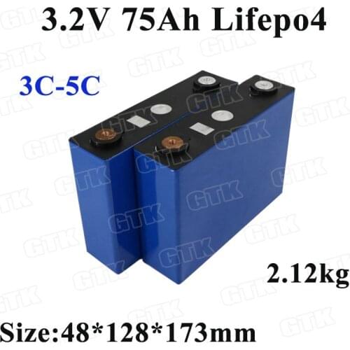 4pc Lifepo4 3.2v 75Ah lithium cells 3C discharge for Diy 12V 24v solar energy RV camper motorhome-Low internal resistance