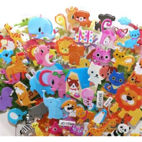 5 Sheets Cute 3D Cartoon Animal PVC Bubble Puffy Stickers Kids Girl Boy Dinosaurs Classic Toys School Teacher Reward