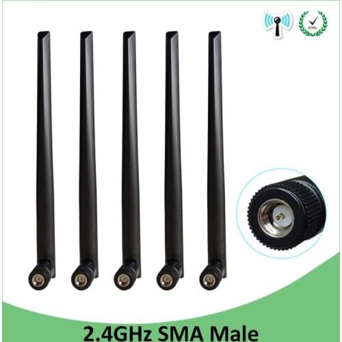 5pcs 2.4 GHz WiFi Antenna 5dBi Aerial SMA Male Connector 2.4ghz antena wi fi antenne 2.4g For Wireless Router Wifi Booster