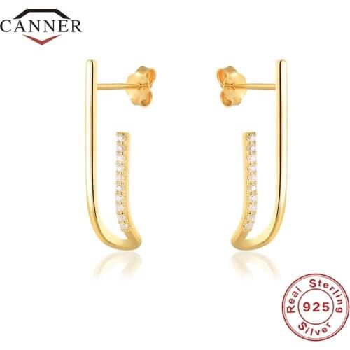 CANNER 925 Sterling Silver 18k Gold Plated Creative New Cz Zircon Stud Earrings for Women Piercing Earring Jewelry Pendientes