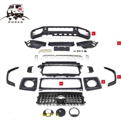 Car bumpers w464 g63 front bumper grille with headlight cover for 2019 w463a g500 g63 style fenders A style