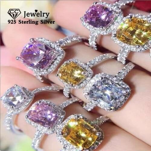 CC 925 Silver Rings For Women 7*9mm Cubic Zirconia Rectangle Stone Engagement Wedding Ring Fine Jewelry Drop Shipping CC595