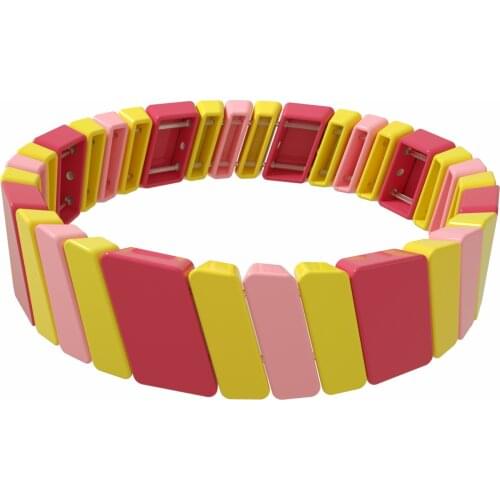 Enamel Metal Tile Beads Bracelets Customization Tila Stretch Stackable Bangle for Women Valentines Day Girlfriend Gifts