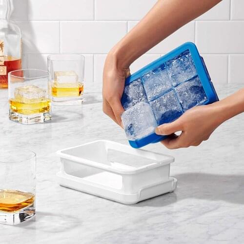 Silicone Square Ice Cube Tray Kit Small 6 Grids Rectangular Food Mold Ice Making Tools with Lid Easy-Release Ice Cube Maker