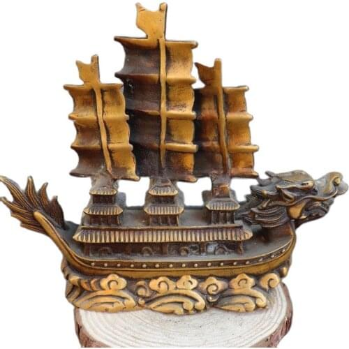 China Chinese Fengshui Brass Dragon Pavilion Boat Ship Plain Sailing Statue