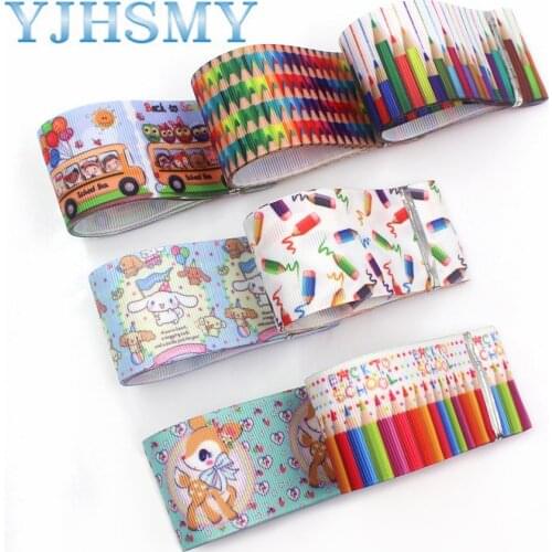 YJHSMY I-19423-1054,10yards 38mm cartoon pencil Thermal transfer Printed grosgrain Ribbons,bow cap DIY accessories decorations