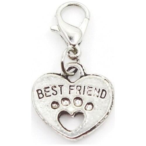 Hot Selling 20pcs/lot Best Friend Heart Dangle Charms Lobster Clasp DIY Bracelet Necklace Pendants Jewelry Hanging Charms