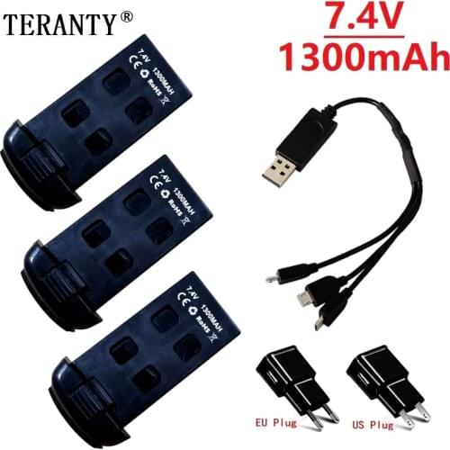 TERANTY 7.4V 1300mAh Lipo Battery and 3 in1 charger For S166 S167 RC Drone Spare Parts for S167 RC Drone Rechargeable Battery