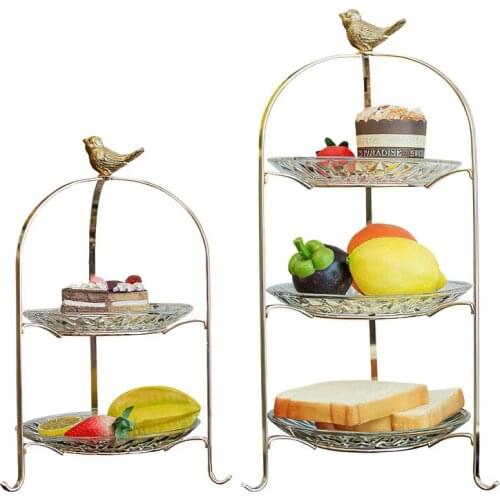 Metal Tray European Multilayer Bird Deer Head Bracket Glass Home Decoration Storage Supplies Cake Dried Fruit Tray Decoration