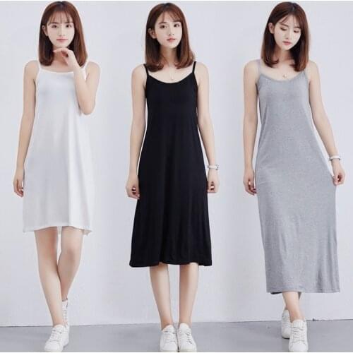 Modal comfortable and breathable backing dress summer pure color loose sleeveless vest spadhetti plus size camisole dress women