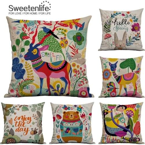 Cartoon Nordic Cushion Cover Cute Animal Decorative Throw Pillows Creative Pillow Cover 45cm Cotton Linen Sofa Pillow Cushion