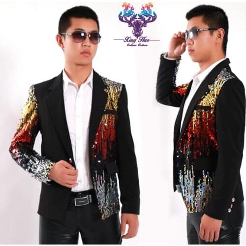 Men suits designs homme terno stage costumes for singers men stitching sequin blazer dance clothes jacket star style dress punk