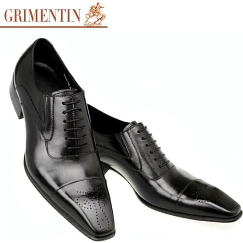 Genuine leather men oxfords shoes lace up brown black classic fashion business wedding male dress shoes GRIMENTIN
