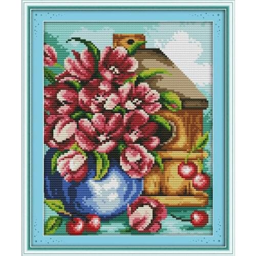Dreampattern Tulip vases cross stitch kit flower 18ct 14ct 11ct count print canvas stitching embroidery DIY handmade needlework