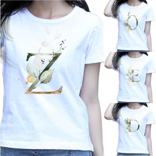 New Women T-shirts 26 Letters Initial Print Vogue Harajuku Tops Casual Tee Summer Short Sleeve Female T shirt for Women Clothing