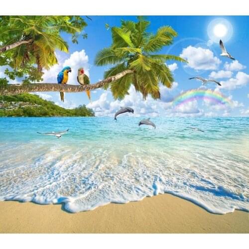 Custom 3D Photo Wallpaper For Living Room Bedroom Background Wallpaper Natural scenery landscape painting coconut tree dolphin