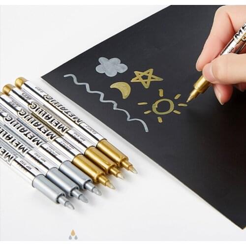 DIY Crafting Metallic Pen Gold Silver Plastic Marker Painting Metallic Pens