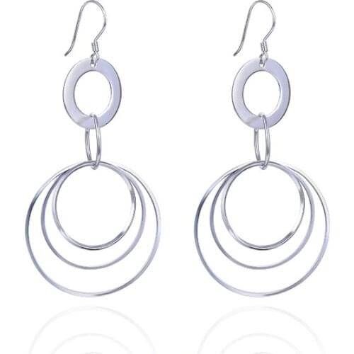 Trendy Women 925 Sterling Silver Double Circle Multi-layer Round Jewelry Earrings Inlaid Silver Earrings For Girl Dress Up