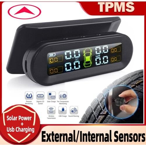 Car Tire Pressure Monitor With 4 Tpms Sensors Temperature Warning Fuel Save Car Tyre Pressure Monitor System Solar Charging