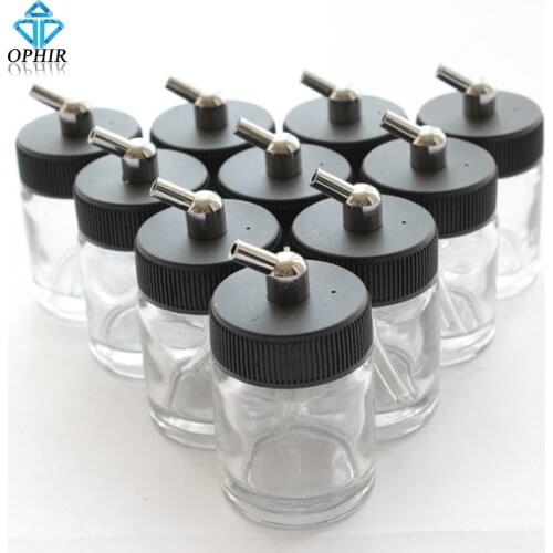 OPHIR 10pcs/lot 22cc Glass Airbrush Container Bottle Professional Jars Side-Feed Paint Cup for Single Action Airbrush _AC017-10x