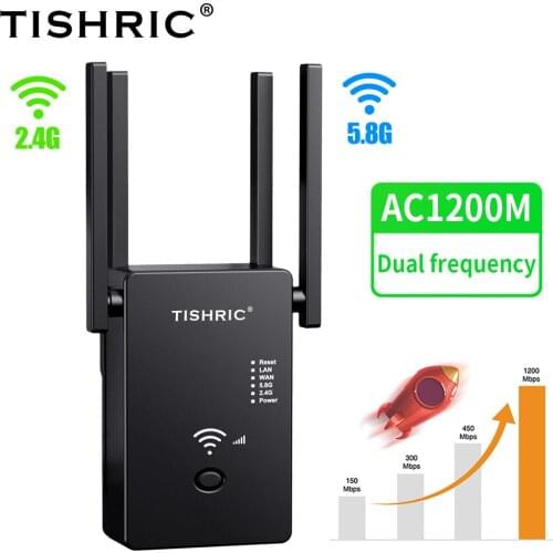 TISHRIC Router Wifi Repeater 1200M Dual Band 5GHz Wireless Wifi Repeater Network Wi fi Extender Signal Amplifier Gigabit Router