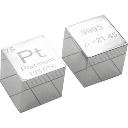 10 x 10 x 10mm Mirror Polish Double-sided Engraved Metal Platinum Cube Periodic Table of Elements Cube For Collection(Pt≥99.95%)