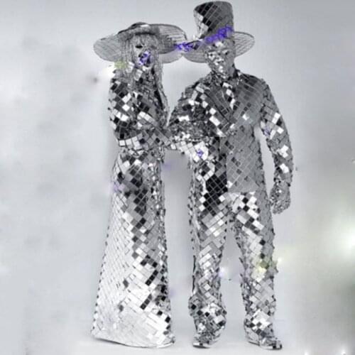 Mirror Costume Women Men Performance Clothing Festival Outfit Mirror Dress Nightclub Singer Stage Celebrity Party Wear DN4554