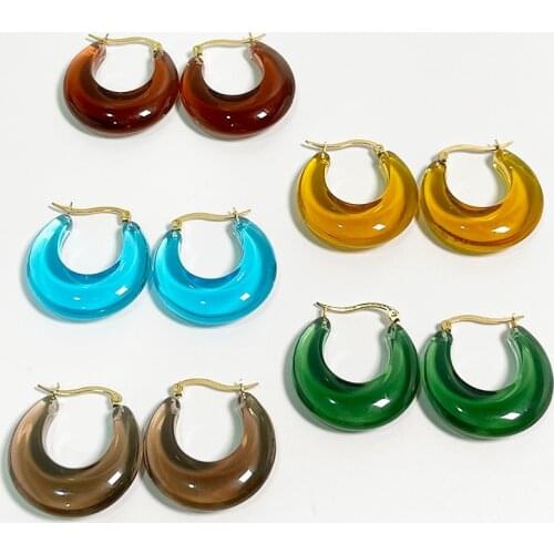 Lifefontier Colorful Acrylic Transparent Hoop Earrings for Women Geometric Circel C-Shaped Resin Earrings Korean Fashion Jewelry