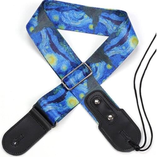 "Starry Night" Printing Guitar Strap for Guitarist Adjustable Electric & Acoustic Guitar Bass Ukulele Accessories