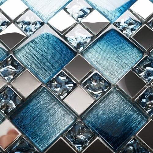 Star Night blue glass mosaic mix metal tile, Kitchen wall decoration KTV living room bathroom