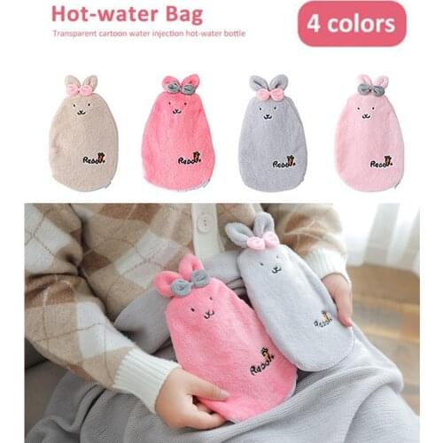 1Pc Cute Rabbit PVC Stress Pain Relief Therapy Hot Water Bottle Bag with Soft Cozy Cover Winter Warm Heat Reusable Hand Warmer