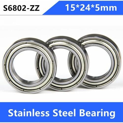 20pcs/lot ABEC-5 S6802ZZ S6802 ZZ Stainless Steel bearing 15*24*5 mm Deep Groove Ball Bearing 15x24x5 6802ZZ 6802