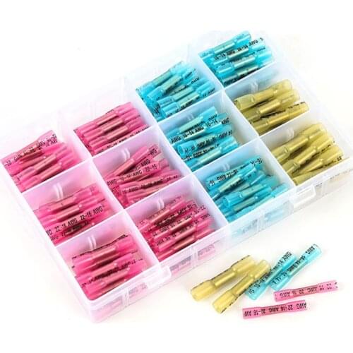 200PCS Heat Shrink Butt Wire Connectors Waterproof Tinned Copper Solder Seal Terminals Set Insulated Shrinkable Tubing Kit