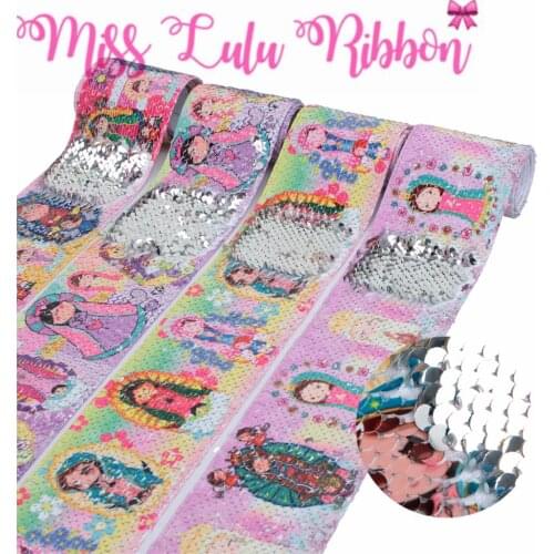 3"75mm Mexico Girl Series Colorful Flower Double Reversible Silver Sequin Ribbon DIY Gift Bowknot Celebration Party 46yards/roll